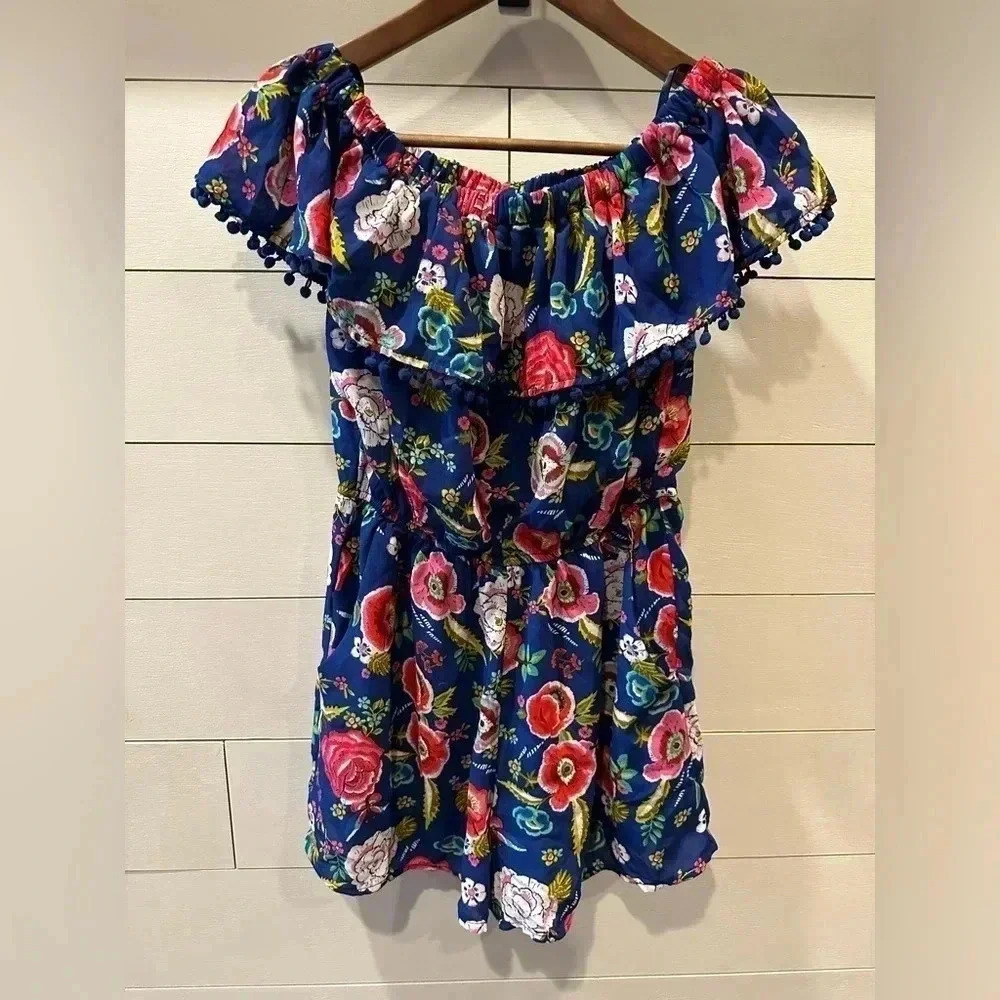 As U Wish off the Shoudler Blue Floral Romper- small